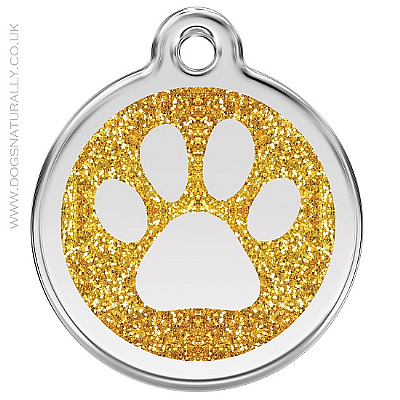 Gold Glitter Paw Print Dog ID Tag (3 sizes)